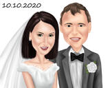 Gelukkig 1-jarig jubileum bruiloft kleurstijl karikatuur uit foto's