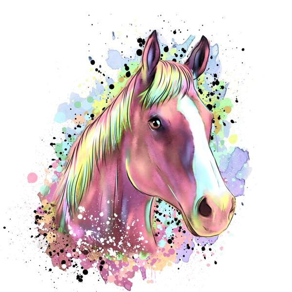 Pastelkleurig paardenportret van foto's - aquarelstijl