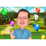 Golfa spēlētāja dzimšanas dienas karikatūra