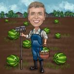 Caricatura de agricultura: regalo digital de granjero de sandía