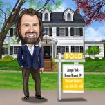 Dibujo de caricatura de agente inmobiliario personalizado