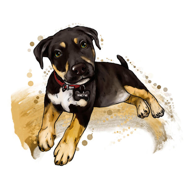 Portret de caricatură de cățel Rottweiler în acuarele naturale