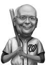 Caricatura de jugador de béisbol en blanco y negro