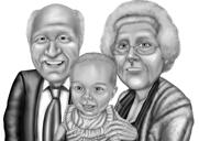 Portret memorial al familiei desenat manual în stil alb-negru din fotografii