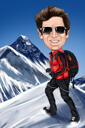 Osoba horolezec karikatura v barevném stylu na zimní pozadí