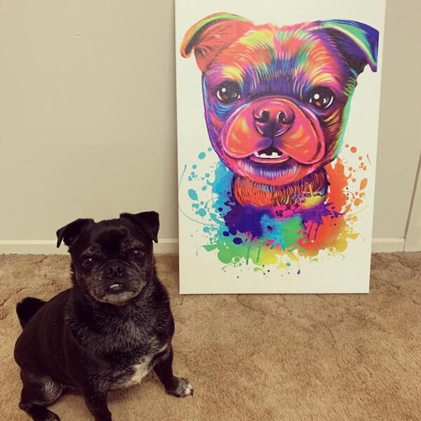 Akvarel hund portræt på lærred