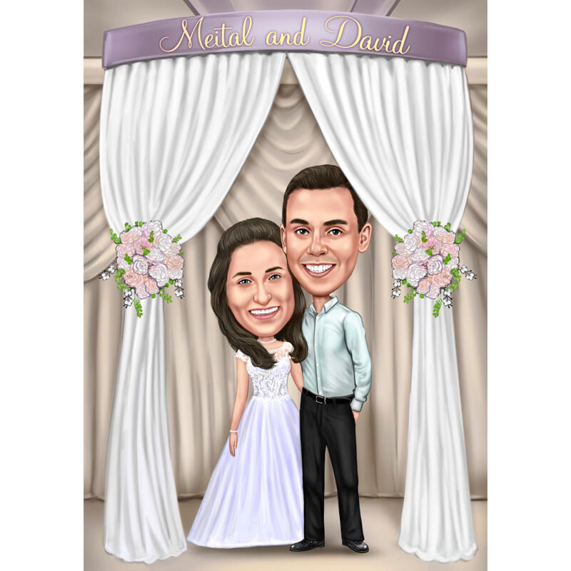 Couple Cartoon Painting in Colored Style with Custom Background for Wedding  Invitations Cards
