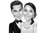 Huwelijksverjaardag paar karikatuur cadeau: zwart-wit stijl