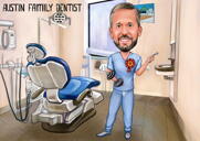 Caricatura divertente del dentista pediatrico in stile colore da foto