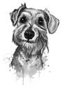 Fox Terrier gråtoner akvarel portræt