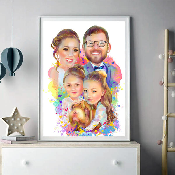 صورة عائلية بالألوان المائية من الصور - طباعة ملصق مقاس 16 × 20 بوصة