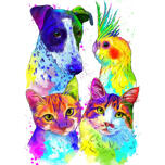 Watercolor Pets Mix Drawing