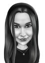 Suorat hiukset naisen sarjakuva muotokuva valokuvista mustavalkoisena