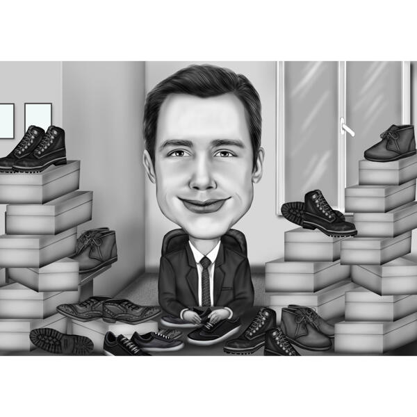 Custom Sales Representative Caricature of Any Products and Services in Black and White