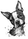 Französische Bulldogge Karikatur Porträt Cartoon in Kopf und Schultern Schwarz Blei Aquarell Stil
