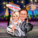 Caricatura de casal de noivos em Las Vegas