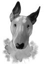 Bull Terrier Portrait from Photo Hand Drawn in Grayscale Watercolor Style