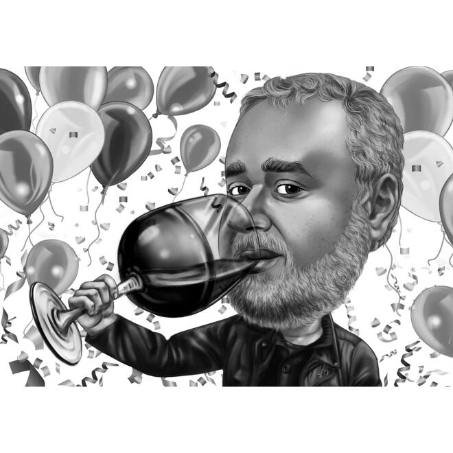 Idée de cadeau d&#039;anniversaire pour le patron - Winery King Caricature dans un style numérique noir et blanc