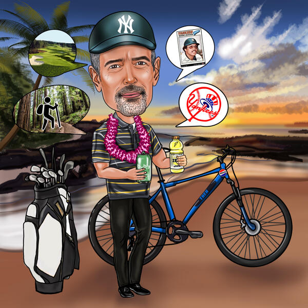 Kohandatud karikatuur, mis näitab erinevaid hobisid