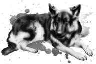 Retrato de cuerpo completo de carbón de perro pastor alemán en estilo blanco y negro de la foto