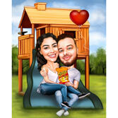 Couple Love Anniversary Caricature Gift in Colored Style from Photos