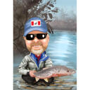 Caricatura de pesca personalizada de fotos com plano de fundo