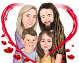 Caricature de famille en coeur