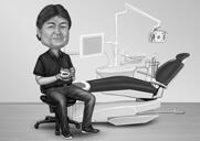 Tandteknologgåva - Anpassad svartvitt karikatyrporträtt från foto