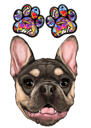 Frans Bulldog-karikatuurportret van foto's in kleurstijl voor cadeau voor huisdierliefhebbers