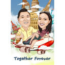 Forever Together - Cadou de caricatură de cuplu aniversar cu fundal personalizat