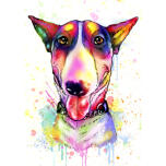 Bullterrier hundkarikatyr i pastell akvarellstil Handritad från