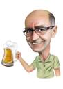 Uomo con caricatura di birra su sfondo personalizzato da foto