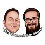 Två personers podcast-avatar