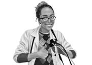 Sievietes ārsta karikatūra no fotoattēliem: melnbalts stils