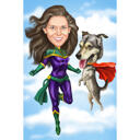 Карикатура супергероя с собакой