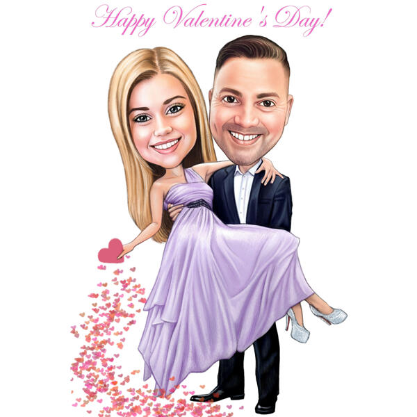 Karikatur af mand med kvinde som valentinsdagsgave