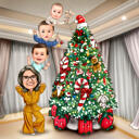 Decorating Christmas Tree Caricature