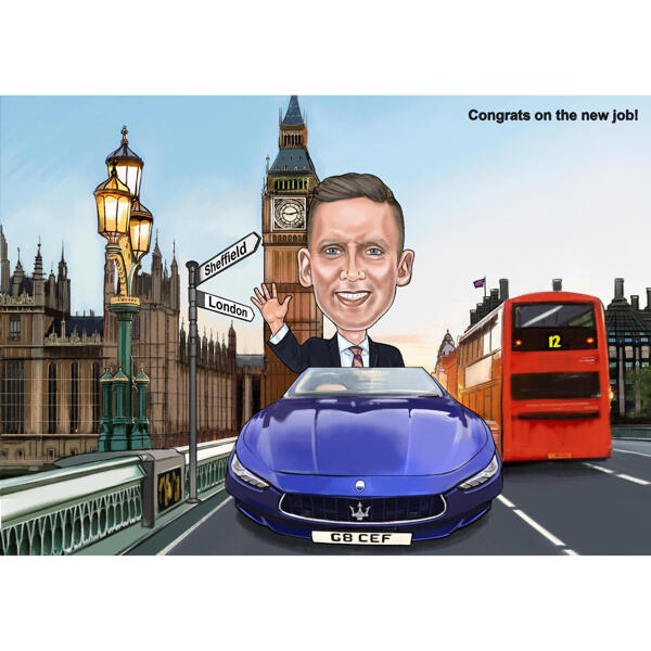 Regalo de caricatura de hombre en automóvil de fotos: nuevo regalo de trabajo