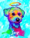 Akvarel hundtegning: Brugerdefineret kæledyrsportræt på blå baggrund
