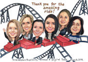 Riding Roller Coaster Group Karikatyyri
