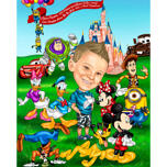 Kinderkarikaturzeichnung mit Mickey-Hintergrund