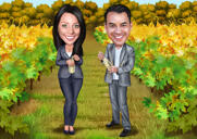 Twee personen in wijngaard gekleurde karikatuur cadeau voor wijnliefhebbers