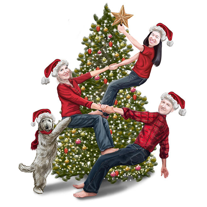 Retrato navideño: decorar el árbol de Navidad