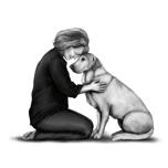 Owner with Pet Portrait - Black and White Sketch