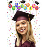 Caricatura de niña graduada con globos