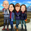 Caricature de famille en randonnée