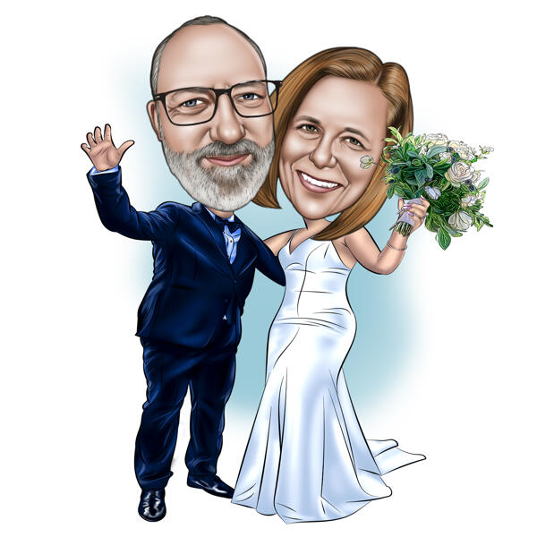 Pārspīlēta pāra kāzu karikatūra