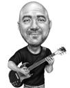 Tecknad karikatyr från gitarrist från foton i svartvit stil