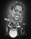 Karikatura bubeníka v černobílém stylu z fotografií