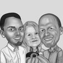 Three Generation Portrait Gift for Birthday Anniversary in Black and White Style